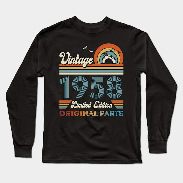 Vintage 1958 66th Birthday Gift For Men Women From Son Daughter Long Sleeve T-Shirt by Davito Pinebu 